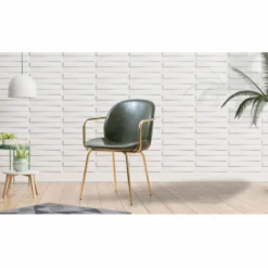 Casa Padrino Luxus Kunstleder Esszimmer Stuhl 6er Set mit Armlehnen Grün / Gold H. 84 cm