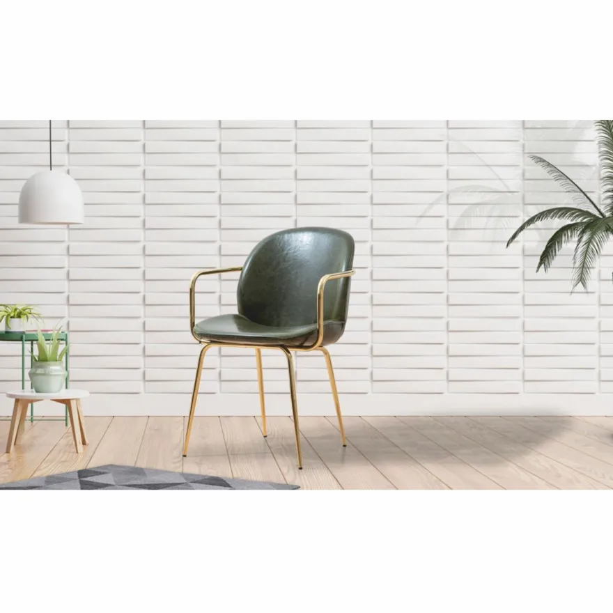 Casa Padrino Luxus Kunstleder Esszimmer Stuhl 6er Set mit Armlehnen Grün / Gold H. 84 cm