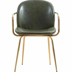 Casa Padrino Luxus Kunstleder Esszimmer Stuhl 6er Set mit Armlehnen Grün / Gold H. 84 cm