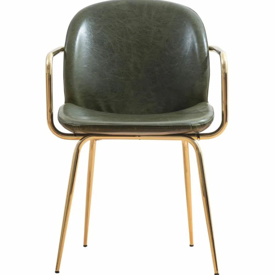 Casa Padrino Luxus Kunstleder Esszimmer Stuhl 6er Set mit Armlehnen Grün / Gold H. 84 cm