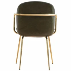 Casa Padrino Luxus Kunstleder Esszimmer Stuhl 6er Set mit Armlehnen Grün / Gold H. 84 cm