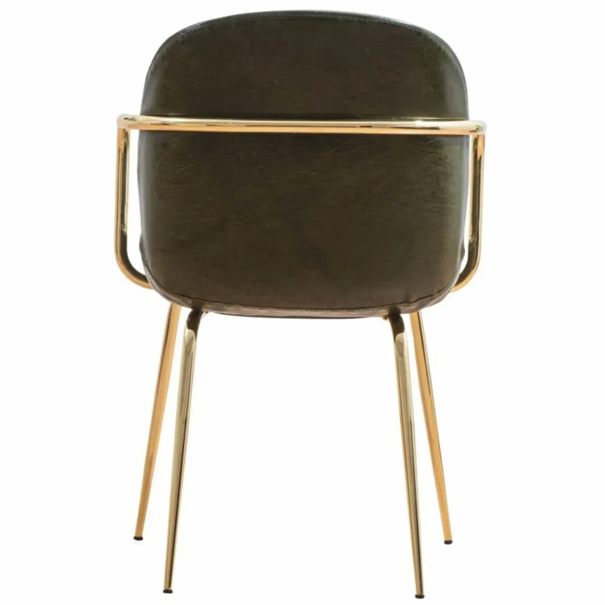 Casa Padrino Luxus Kunstleder Esszimmer Stuhl 6er Set mit Armlehnen Grün / Gold H. 84 cm