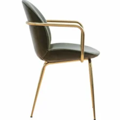 Casa Padrino Luxus Kunstleder Esszimmer Stuhl 6er Set mit Armlehnen Grün / Gold H. 84 cm