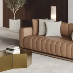 Casa Padrino Luxus Kunstleder Sofa Braun 265 cm - Hotel & Wohnzimmer Möbel