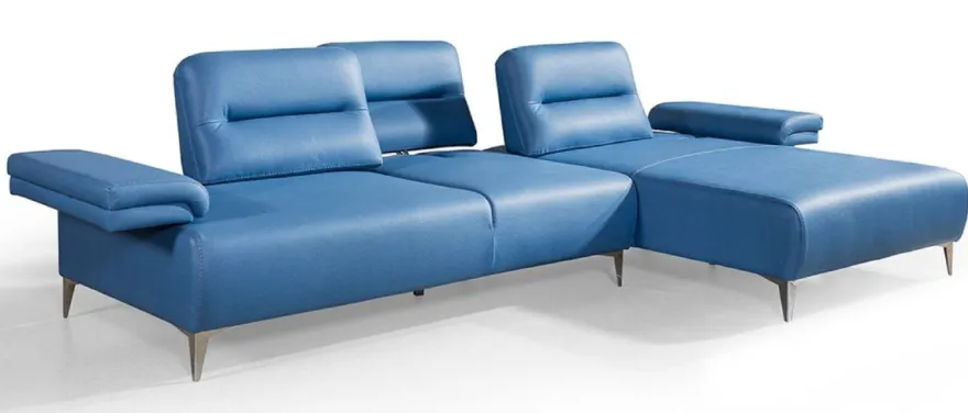 Casa Padrino Luxus Kunstleder Ecksofa Blau / Silber 285 x 182 cm - Wohnzimmer Möbel