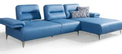 Casa Padrino Luxus Kunstleder Ecksofa Blau / Silber 285 x 182 cm - Wohnzimmer Möbel