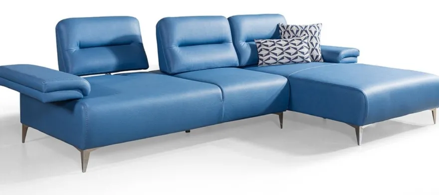 Casa Padrino Luxus Kunstleder Ecksofa Blau / Silber 285 x 182 cm - Wohnzimmer Möbel