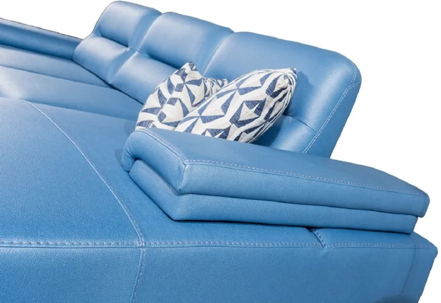Casa Padrino Luxus Kunstleder Ecksofa Blau / Silber 285 x 182 cm - Wohnzimmer Möbel