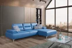 Casa Padrino Luxus Kunstleder Ecksofa Blau / Silber 285 x 182 cm - Wohnzimmer Möbel