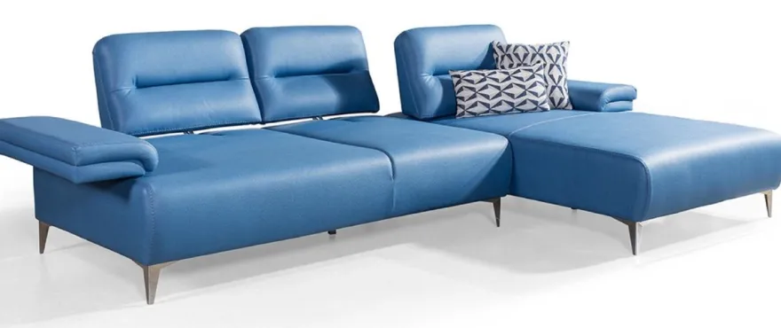 Casa Padrino Luxus Kunstleder Ecksofa Blau / Silber 285 x 182 cm - Wohnzimmer Möbel