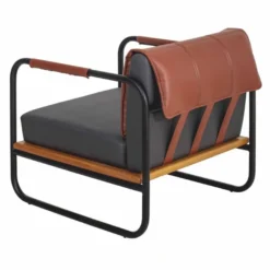 Casa Padrino Luxus Kunstleder Sessel Grau / Braun / Naturfarben / Schwarz - Luxus Möbel