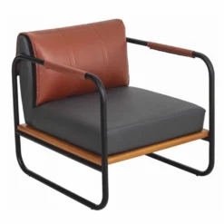 Casa Padrino Luxus Kunstleder Sessel Grau / Braun / Naturfarben / Schwarz - Luxus Möbel