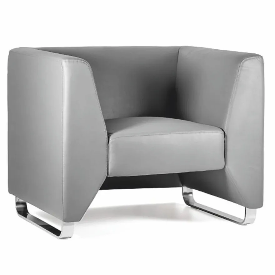 Casa Padrino Luxus Kunstleder Sessel Grau / Silber 91,5 cm - Luxus Interior