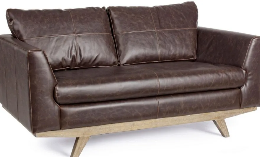 Casa Padrino Luxus Kunstleder 2er Sofa Dunkelbraun / Naturfarben 155 x 90 x H. 82 cm - Wohnzimmer Sofa - Wohnzimmer Möbel - Kunstleder Möbel - Luxus Möbel - Luxus Einrichtung