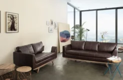 Casa Padrino Luxus Kunstleder 2er Sofa Dunkelbraun / Naturfarben 155 x 90 x H. 82 cm - Wohnzimmer Sofa - Wohnzimmer Möbel - Kunstleder Möbel - Luxus Möbel - Luxus Einrichtung