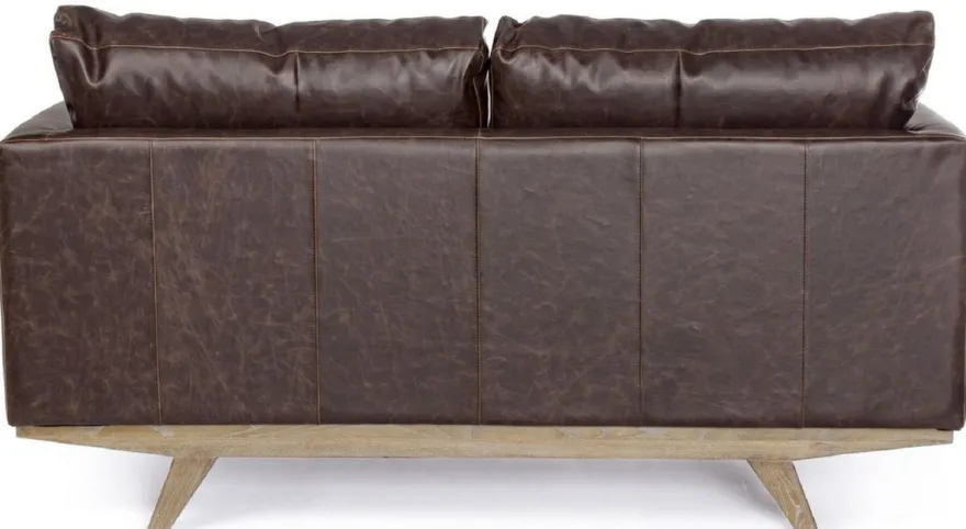 Casa Padrino Luxus Kunstleder 2er Sofa Dunkelbraun / Naturfarben 155 x 90 x H. 82 cm - Wohnzimmer Sofa - Wohnzimmer Möbel - Kunstleder Möbel - Luxus Möbel - Luxus Einrichtung