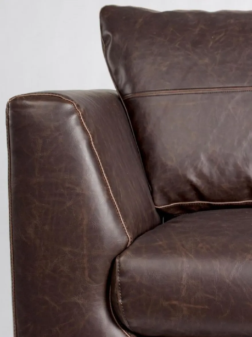Casa Padrino Luxus Kunstleder 2er Sofa Dunkelbraun / Naturfarben 155 x 90 x H. 82 cm - Wohnzimmer Sofa - Wohnzimmer Möbel - Kunstleder Möbel - Luxus Möbel - Luxus Einrichtung