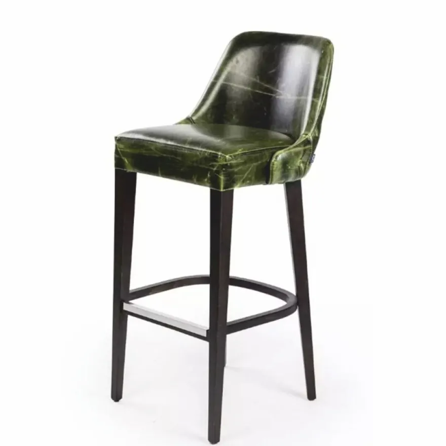 Casa Padrino Luxus Kunstleder Barstuhl Vintage Grün / Schwarz / Silber H. 106 cm - Hotel & Bar Möbel