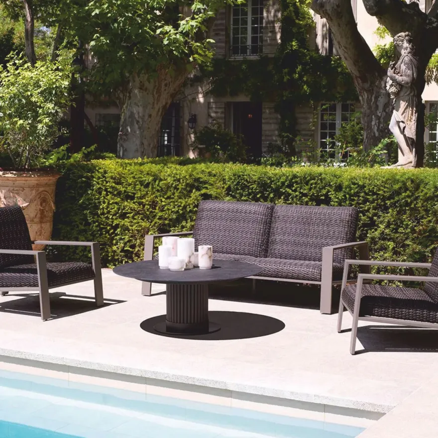 Casa Padrino Luxus Kunstrattan Garten Sofa Grau 180 cm - Garten Möbel