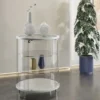 Casa Padrino Luxus Ladenvitrine Hellgrau / Hochglanz Weiß / Silber H. 93 cm - Ladeneinrichtung - Boutique Möbel - Made in Italy