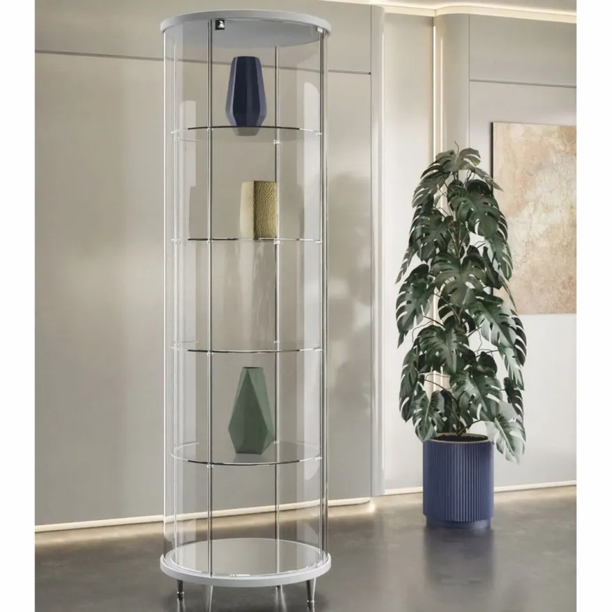 Casa Padrino Luxus Ladenvitrine Hellgrau / Hochglanz Weiß / Silber H. 190 cm - Ladeneinrichtung - Boutique Möbel - Made in Italy
