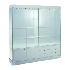 Casa Padrino Luxus Ladenvitrine 142 x 46 cm H. 188 cm mit LED mit Unterschränken und Schubladen - Ladeneinrichtung - Boutique Möbel - Made in Italy