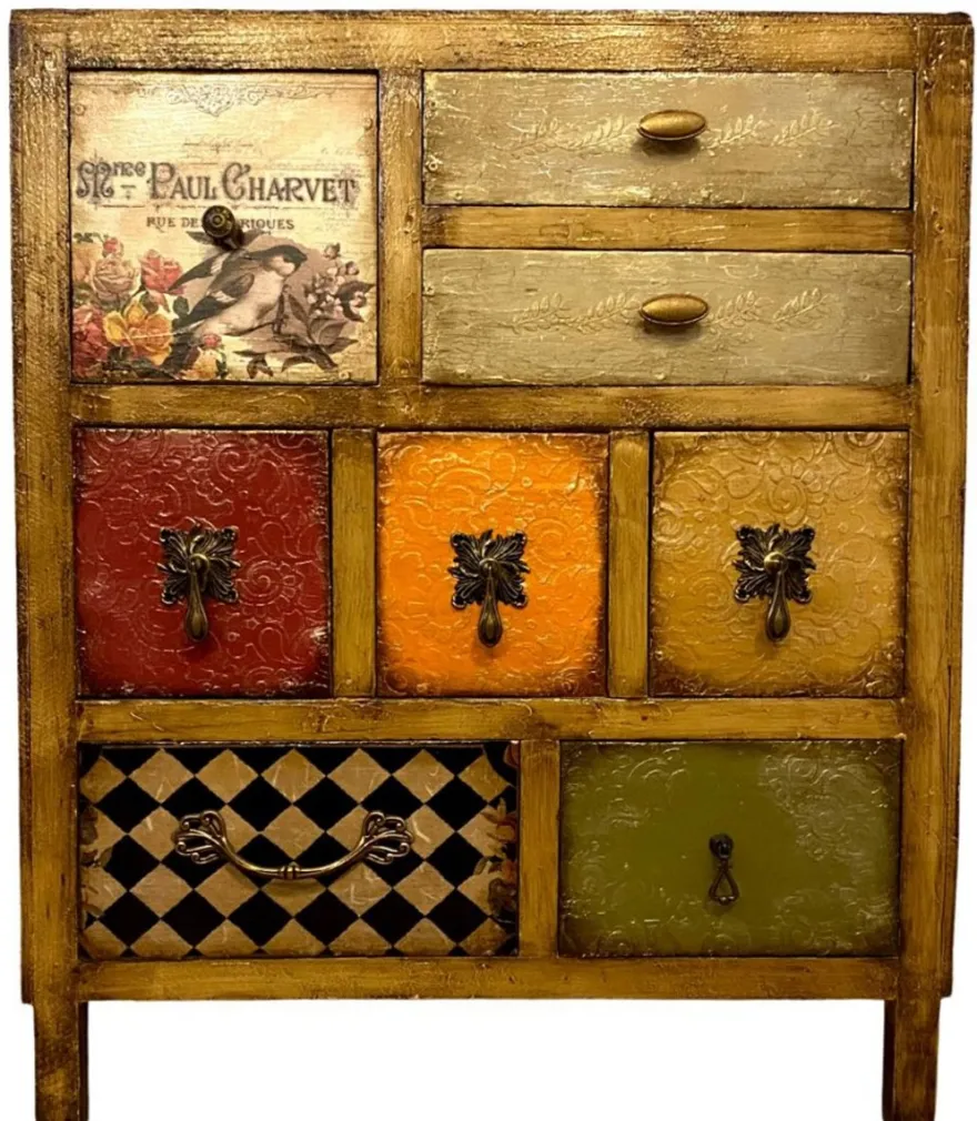 Casa Padrino Luxus Landhausstil Kommode Braun / Mehrfarbig - Handgefertigter Massivholz Schrank mit 8 Schubladen - Landhausstil Möbel