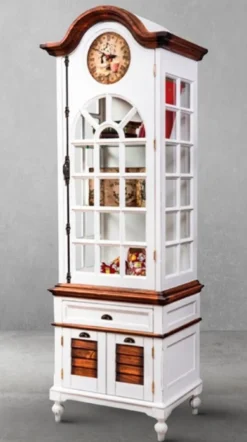 Casa Padrino Luxus Landhausstil Schrank mit Uhr Antik Weiß / Braun 73 x 50,5 x H. 213 cm - Landhausstil Esszimmerschrank - Landhausstil Vitrine - Landhausstil Esszimmer Möbel