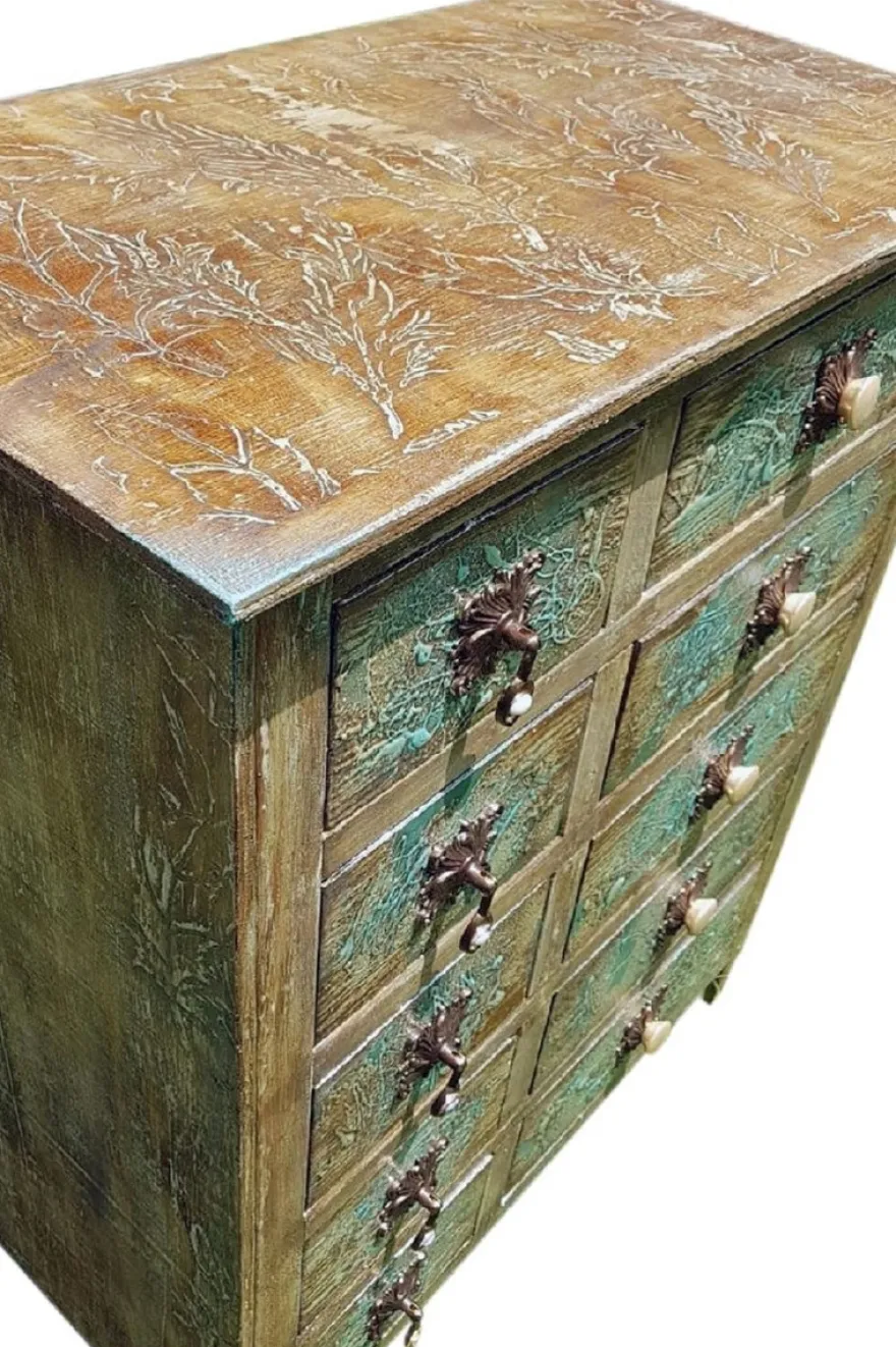 Casa Padrino Luxus Landhausstil Kommode Antik Mehrfarbig - Handgefertigter Massivholz Schrank mit 10 Schubladen - Landhausstil Möbel