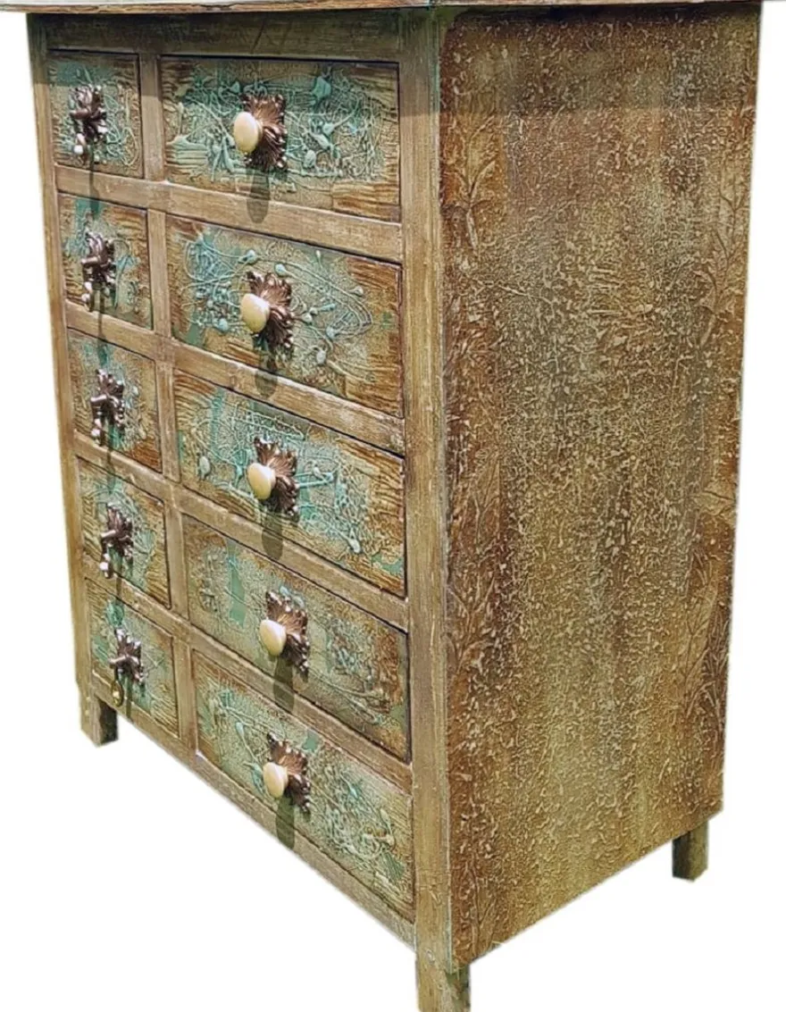 Casa Padrino Luxus Landhausstil Kommode Antik Mehrfarbig - Handgefertigter Massivholz Schrank mit 10 Schubladen - Landhausstil Möbel