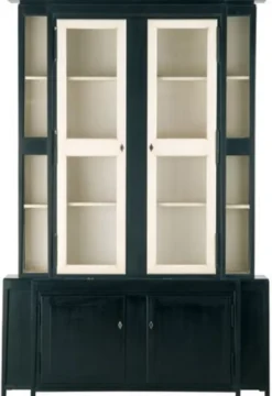 Casa Padrino Luxus Landhausstil Vitrine Schwarz / Weiß 180 x 45 x H. 270 cm - Handgefertigter Vitrinenschrank - Massivholz Küchenschrank - Landhausstil Möbel