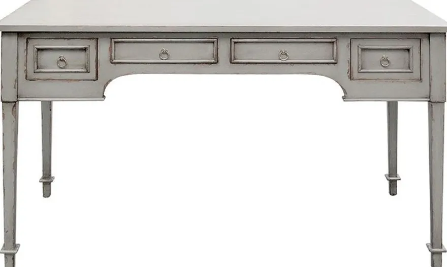 Casa Padrino Luxus Landhausstil Schreibtisch mit 4 Schubladen Antik Grau 136 x 70 x H. 77 cm - Handgefertigter Massivholz Bürotisch - Büromöbel im Landhausstil