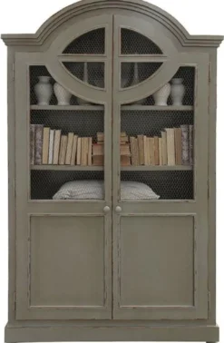 Casa Padrino Luxus Landhausstil Schrank Antik Grau - Handgefertigter Massivholz Regalschrank mit 2 Türen - Landhausstil Massivholz Möbel - Luxus Qualität