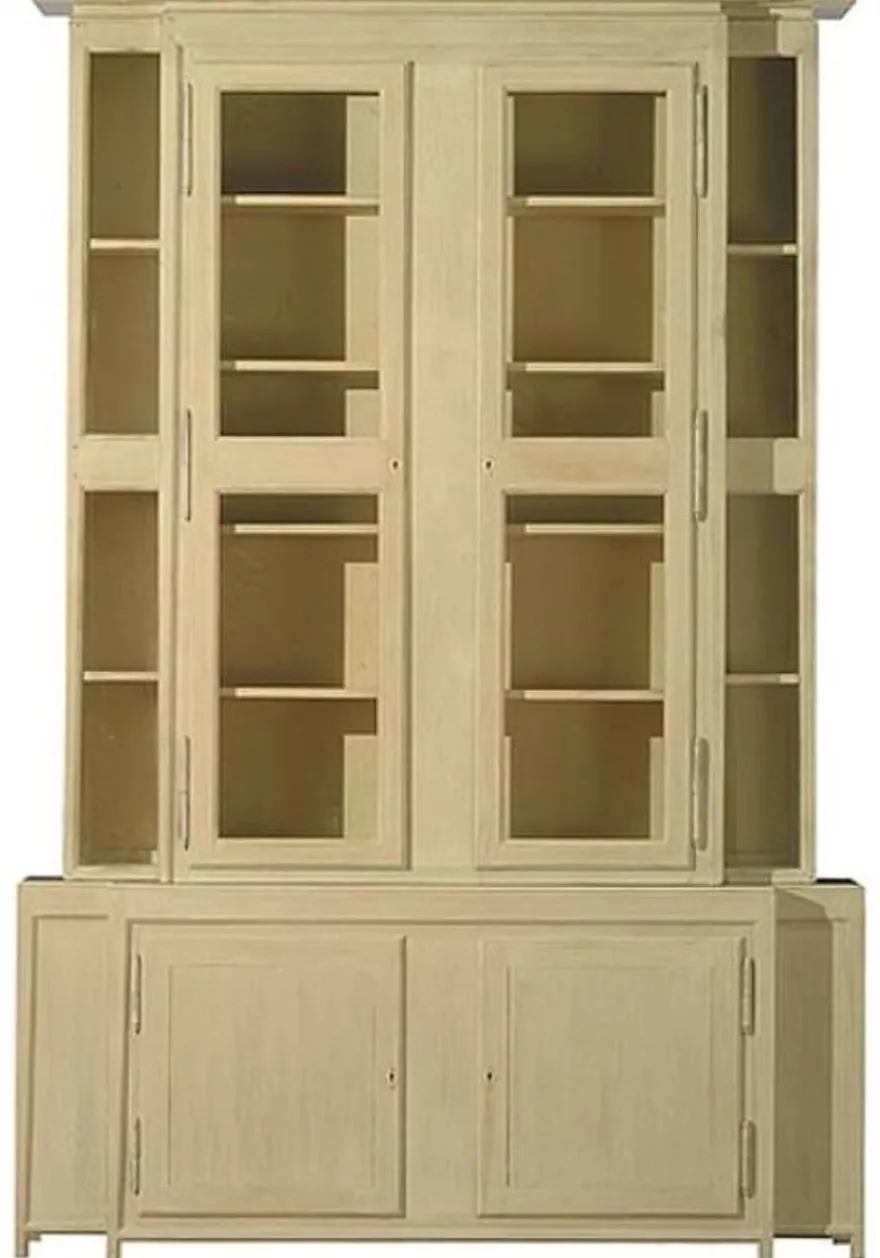 Casa Padrino Luxus Landhausstil Vitrine Beige 180 x 45 x H. 270 cm - Handgefertigter Vitrinenschrank - Massivholz Küchenschrank - Landhausstil Möbel
