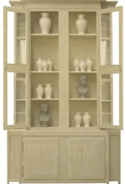 Casa Padrino Luxus Landhausstil Vitrine Beige 180 x 45 x H. 270 cm - Handgefertigter Vitrinenschrank - Massivholz Küchenschrank - Landhausstil Möbel