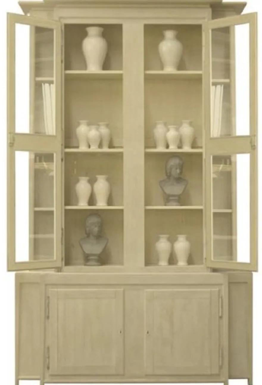 Casa Padrino Luxus Landhausstil Vitrine Beige 180 x 45 x H. 270 cm - Handgefertigter Vitrinenschrank - Massivholz Küchenschrank - Landhausstil Möbel
