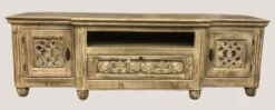 Casa Padrino Luxus Landhausstil TV Schrank Naturfarben - Handgefertigtes Massivholz Wohnzimmer Sideboard mit 2 Türen und Schublade - Luxus Wohnzimmer Möbel im Landhausstil