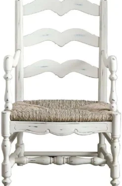 Casa Padrino Luxus Landhausstil Shabby Chic Esszimmer Stuhl mit Armlehnen Antik Weiß / Naturfarben 55 x 50 x H. 90 cm - Luxus Esszimmer Möbel im Landhausstil