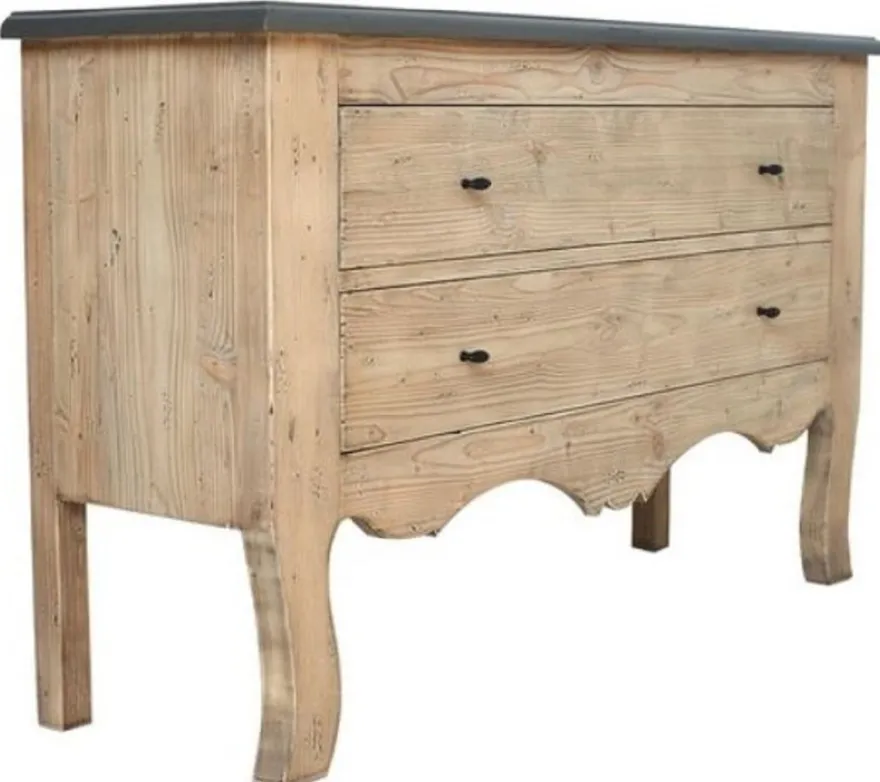 Casa Padrino Luxus Landhausstil Massivholz Kommode mit 2 Schubladen Naturfarben / Grau 130 x 40 x H. 80 cm - Landhausstil Möbel - Luxus Qualität