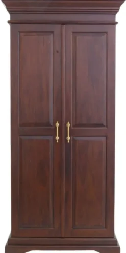 Casa Padrino Luxus Landhausstil Mahagoni Weinschrank mit 2 Türen Dunkelbraun / Messing 92 x 70 x H. 190 cm - Mahagoni Barschrank - Massivholz Schrank im Landhausstil - Landhausstil Bar Möbel