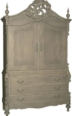 Casa Padrino Luxus Landhausstil Küchenschrank Grau 150 x 60 x H. 255 cm - Handgefertigter Massivholz Schrank mit 2 Türen und 3 Schubladen - Landhausstil Küchen Möbel - Luxus Qualität