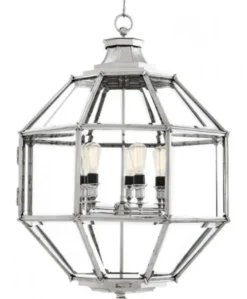 Casa Padrino Luxus Laterne Hängeleuchte im Barock Stil Nickel - Durchmesser 80 x H 98 cm