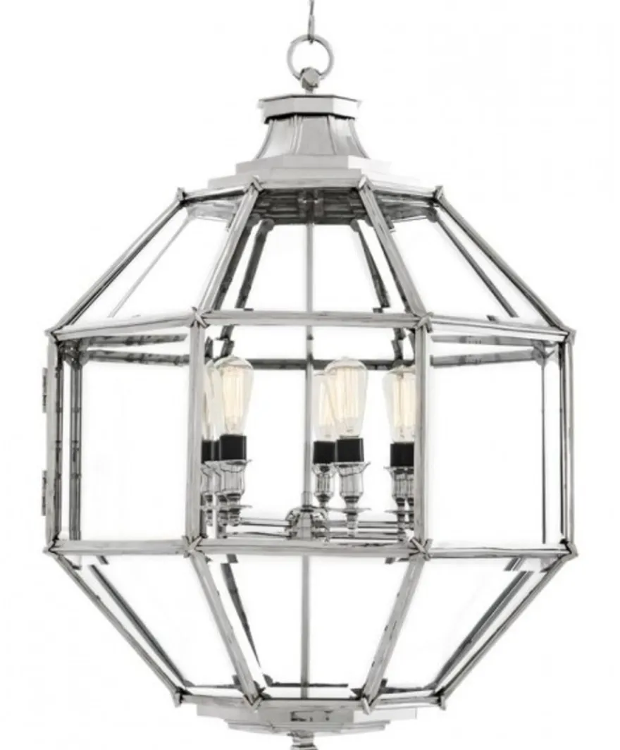 Casa Padrino Luxus Laterne Hängeleuchte im Barock Stil Nickel - Durchmesser 80 x H 98 cm