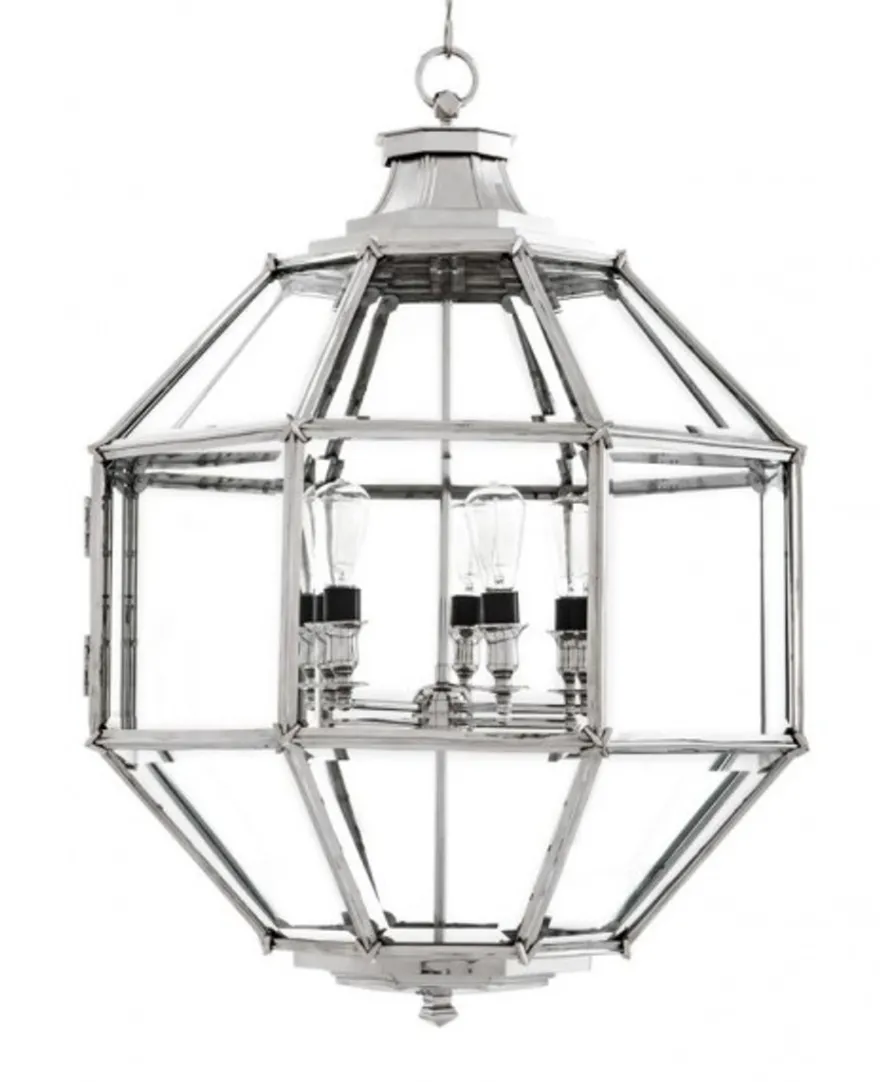 Casa Padrino Luxus Laterne Hängeleuchte im Barock Stil Nickel - Durchmesser 80 x H 98 cm