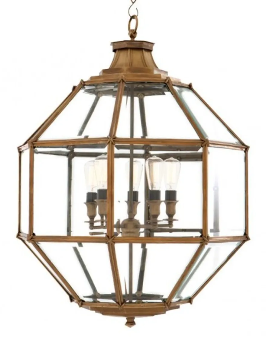 Casa Padrino Luxus Laterne Hängeleuchte im Barock Stil aus Messing und Glas in Vintage Messing, Durchmesser 80 x H 98 cm