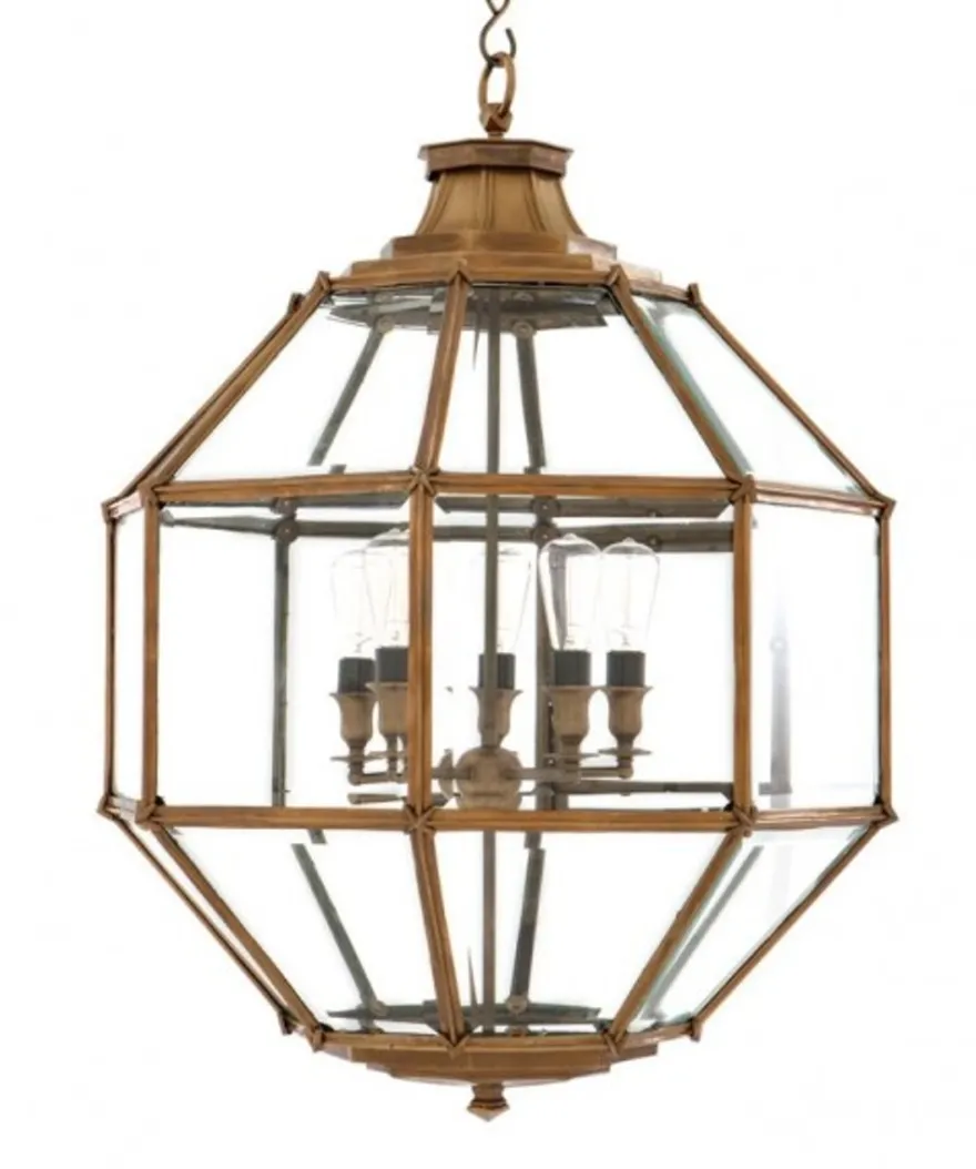 Casa Padrino Luxus Laterne Hängeleuchte im Barock Stil aus Messing und Glas in Vintage Messing, Durchmesser 80 x H 98 cm