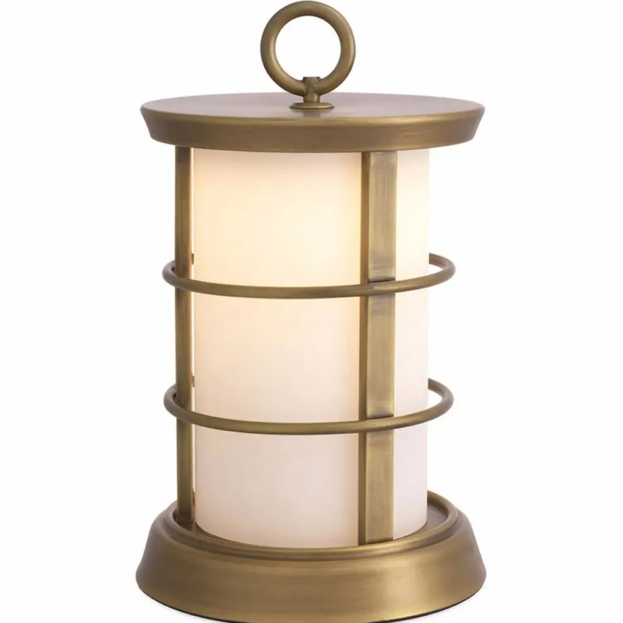 Casa Padrino Luxus LED Außentischleuchte Antik Messing / Weiß Ø 17,5 x H. 31 cm