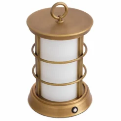 Casa Padrino Luxus LED Außentischleuchte Antik Messing / Weiß Ø 17,5 x H. 31 cm