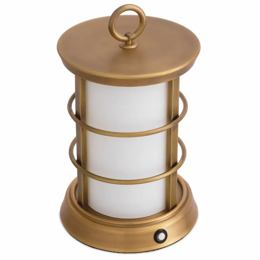 Casa Padrino Luxus LED Außentischleuchte Antik Messing / Weiß Ø 17,5 x H. 31 cm