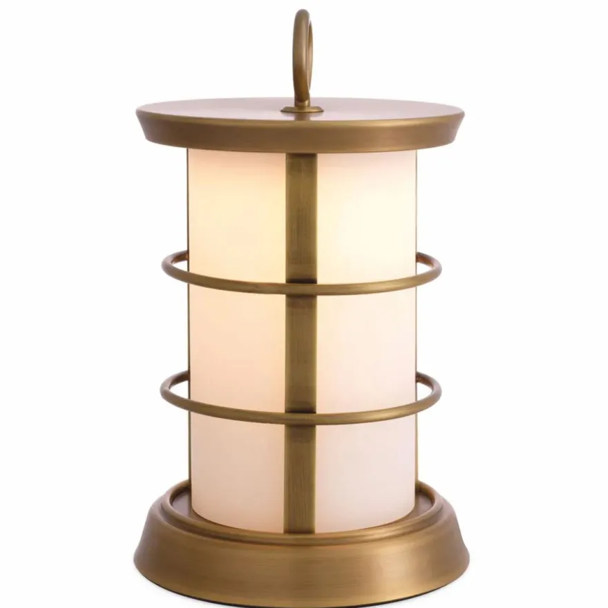 Casa Padrino Luxus LED Außentischleuchte Antik Messing / Weiß Ø 17,5 x H. 31 cm